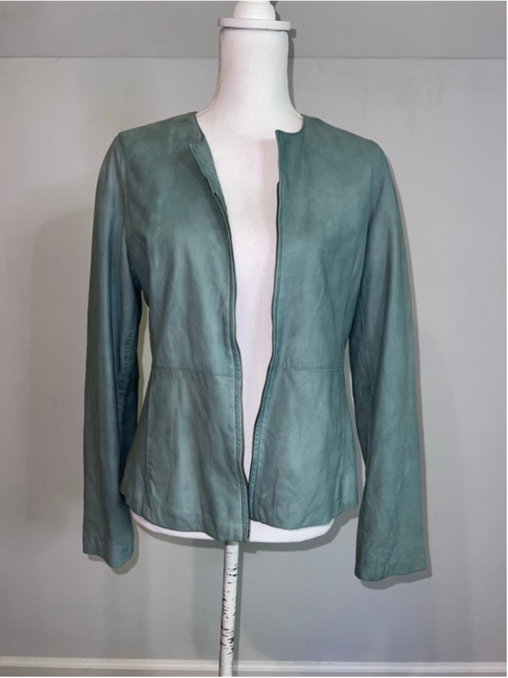 Eileen Fisher Green Lambskin Leather Moto Jacket S